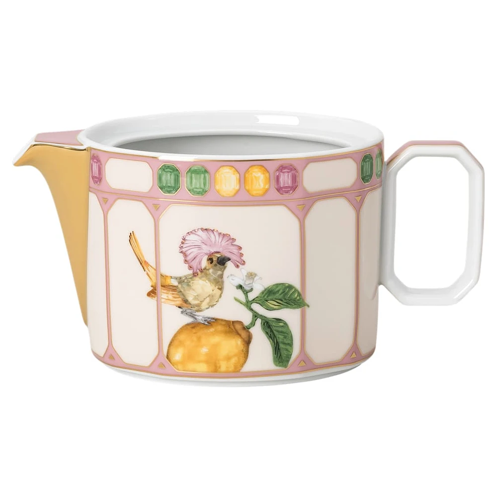 Idyllia teapot, Porcelain, Crystal print motif, Flycatcher, Small, Multicolored by SWAROVSKI