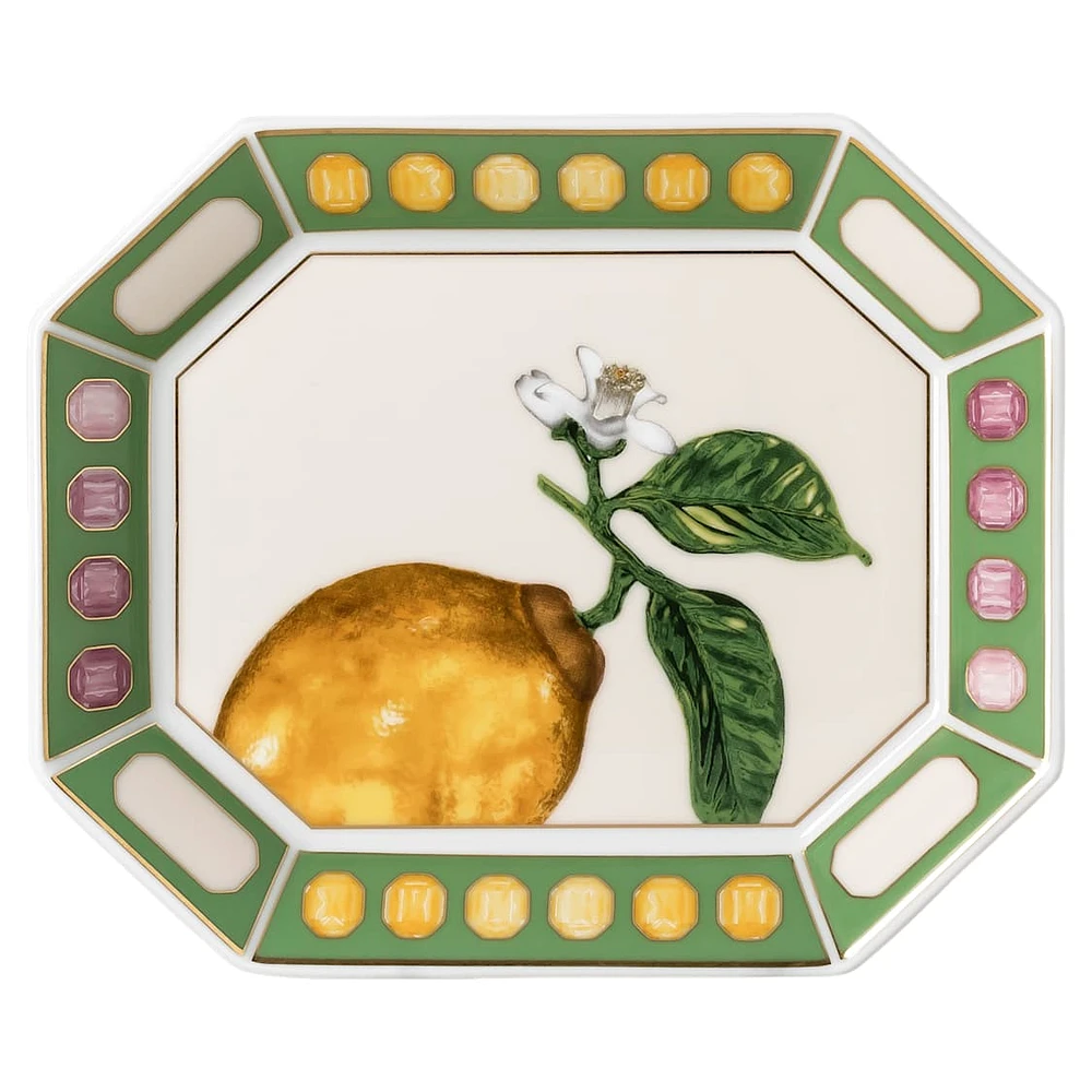 Idyllia tray, Porcelain, Crystal print motif, Citron, Small, Multicolored by SWAROVSKI