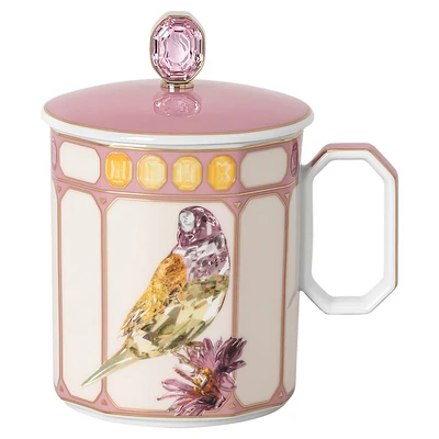 Idyllia mug, Porcelain, Crystal print motif, finch, Pink by SWAROVSKI