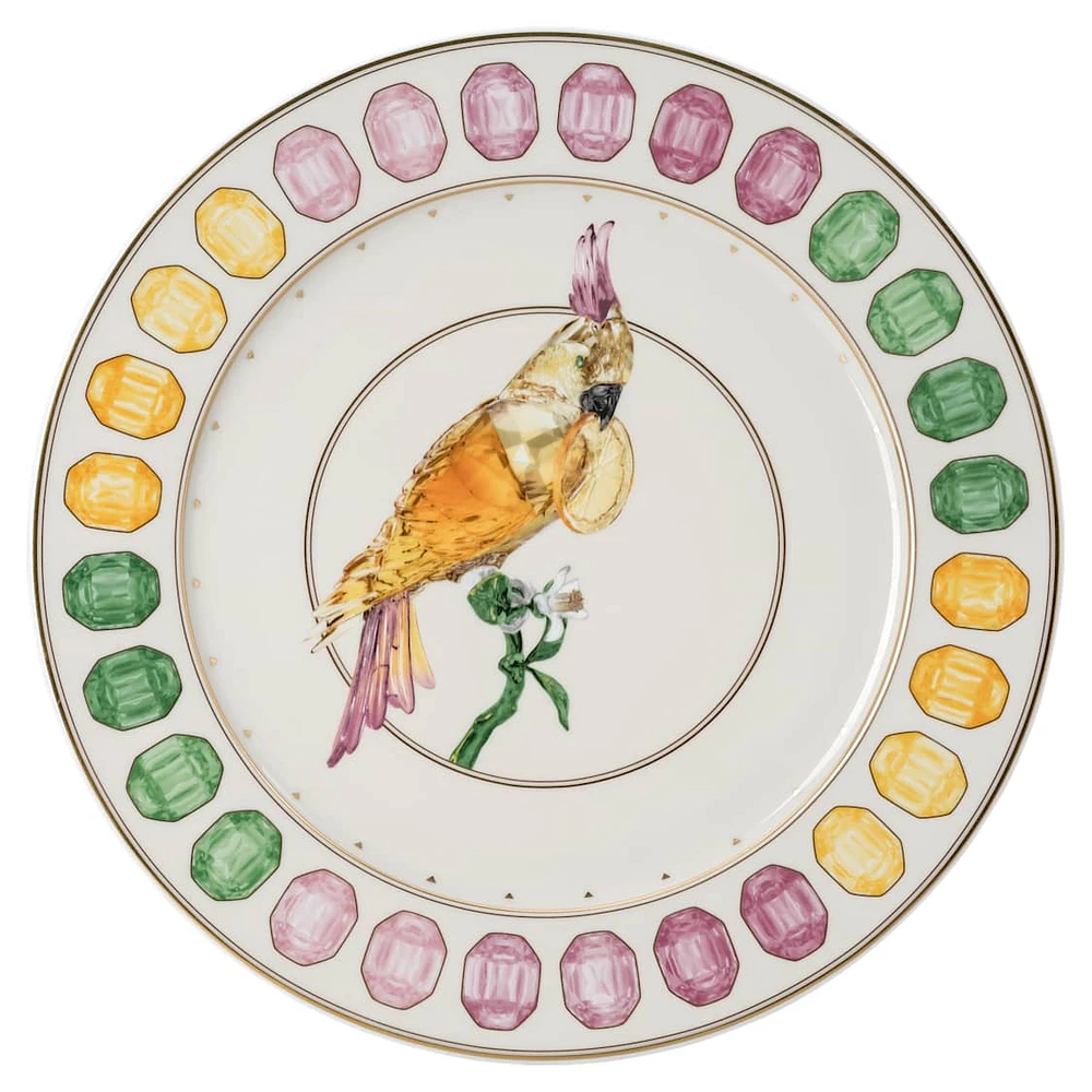 Idyllia service plate, Porcelain, Crystal print motif, cockatoo, Multicoloured by SWAROVSKI