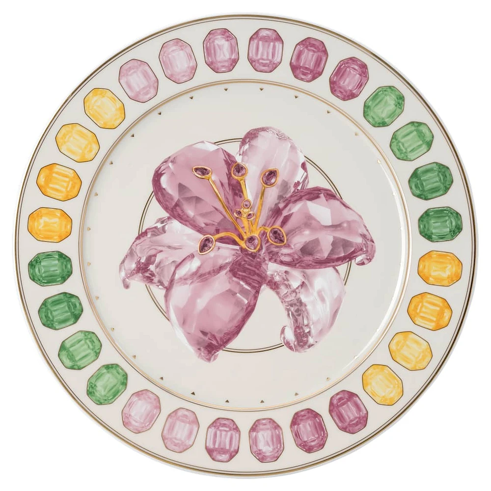 Idyllia service plate, Porcelain, Crystal print motif, Lily, Multicolored by SWAROVSKI