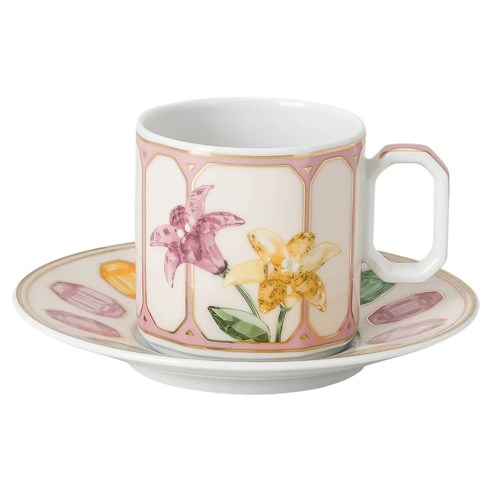 Idyllia espresso cup with saucer, Porcelain, Crystal print motif, citron, Multicoloured by SWAROVSKI