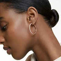 Stone hoop earrings, Pavé, Large, White, Rose gold-tone plated by SWAROVSKI