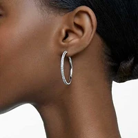 Stone hoop earrings, Pavé, Large, White