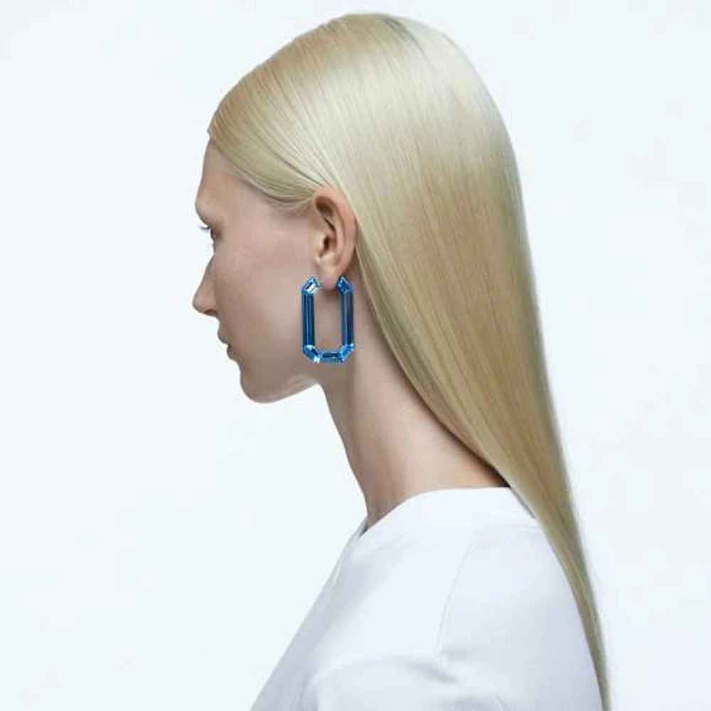 Lucent hoop earrings, Statement, Octagon shape, Blue by SWAROVSKI