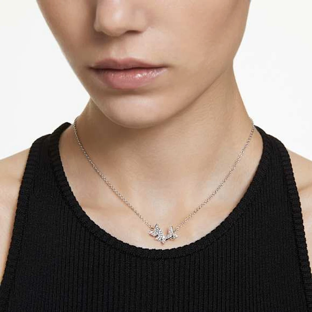 Idyllia Lilia necklace, Butterfly, White, Rhodium plated by SWAROVSKI