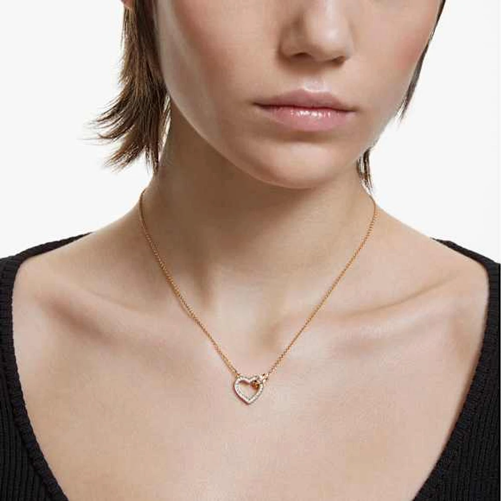 Lovely necklace, Heart, White, Gold-tone plated by SWAROVSKI