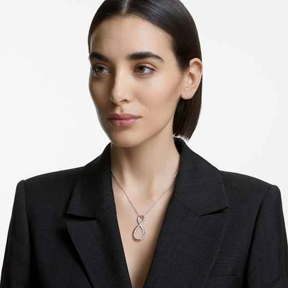 Exist pendant, Infinity, White, Rhodium plated by SWAROVSKI