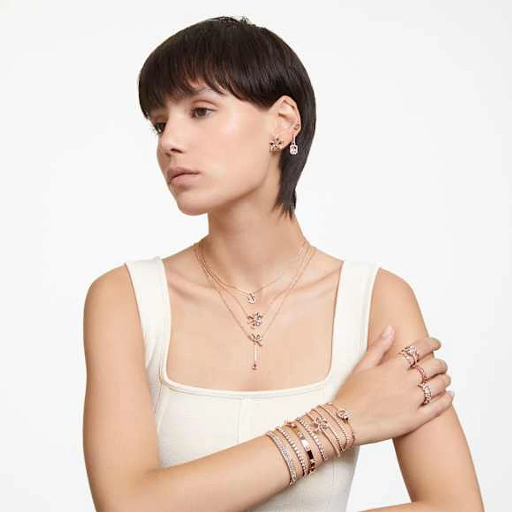 Volta bangle, Bow, White, Rose gold-tone plated by SWAROVSKI