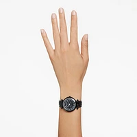 Crystalline Wonder watch, Swiss Made, Leather strap, Black, Black finish by SWAROVSKI