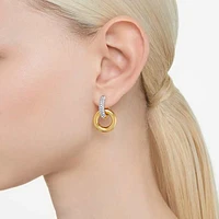 Dextera hoop earrings, Asymmetrical design, Interlocking loop, White, Gold-tone plated by SWAROVSKI
