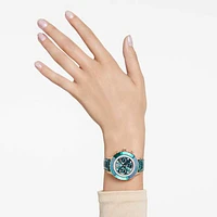 Octea chrono watch, Swiss Made, Leather strap, Green, Rose gold-tone finish by SWAROVSKI