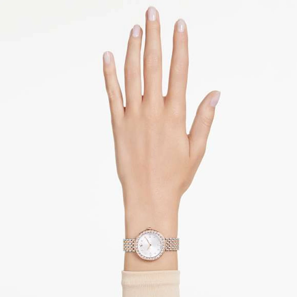 Matrix tennis 7-link watch, Swiss Made, Metal bracelet, Rose gold tone