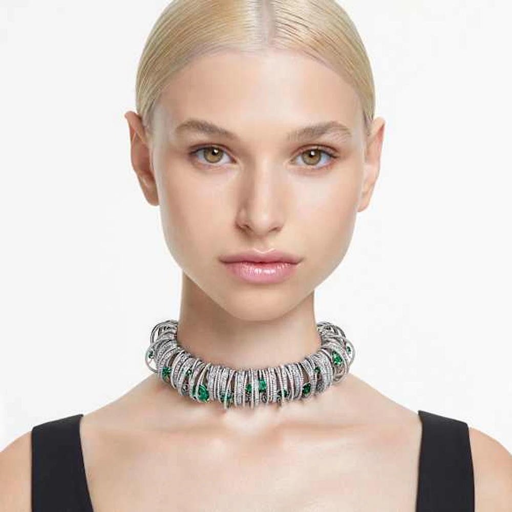 Hyperbola choker, Green, Rhodium plated by SWAROVSKI
