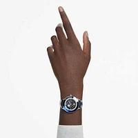 Octea moon watch, Swiss Made, Moon, Leather strap, Blue, Stainless steel by SWAROVSKI