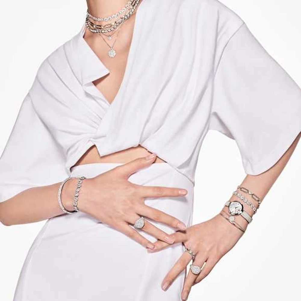 Meteora bangle, White, Rhodium plated by SWAROVSKI