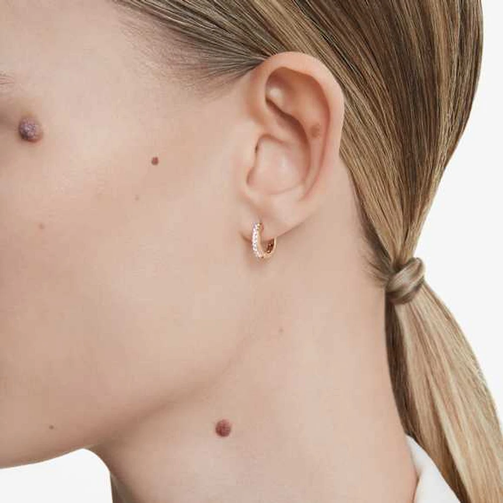 Matrix hoop earrings, Round cut, White, Rose gold-tone plated by SWAROVSKI