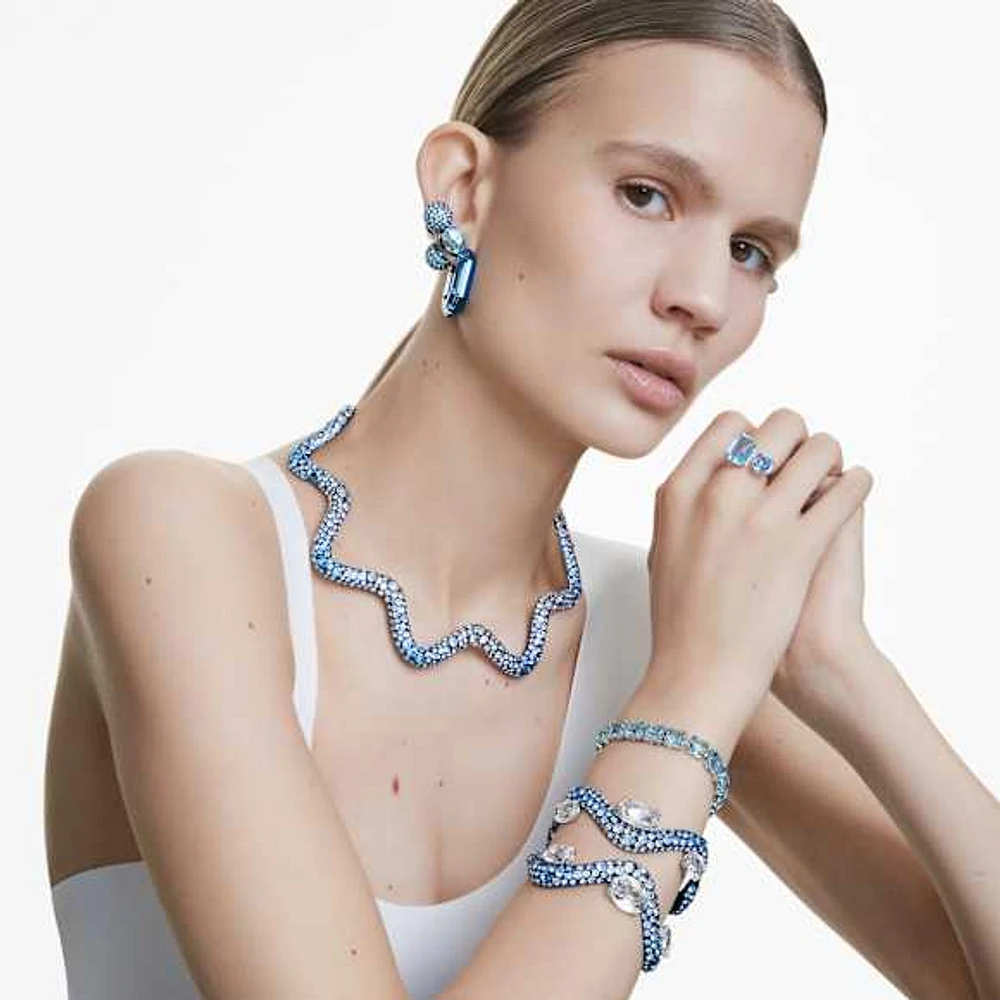 Lucent hoop earrings, Octagon shape, Small, Blue by SWAROVSKI