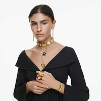 Gema drop earrings, Asymmetrical design, Mixed cuts, Long, Multicolored, Gold-tone plated by SWAROVSKI
