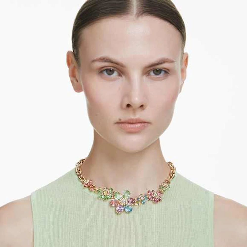 Idyllia necklace, Mixed cuts, Flower, Multicolored, Gold-tone plated by SWAROVSKI