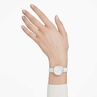 Matrix tennis watch, Swiss Made, Leather strap, White, Champagne gold-tone finish by SWAROVSKI