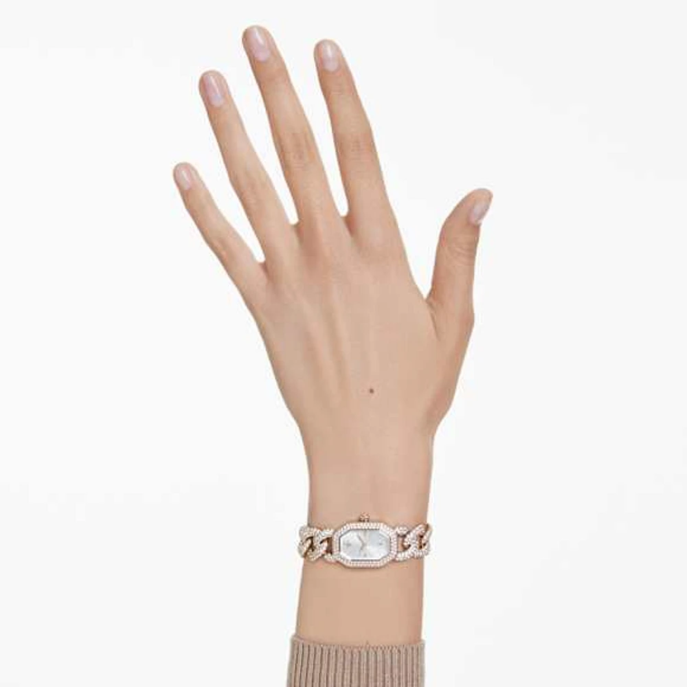 Dextera chain watch, Swiss Made, Crystal bracelet, White, Champagne gold-tone finish by SWAROVSKI