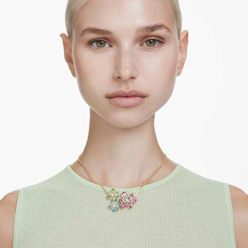 Idyllia pendant, Mixed cuts, Flower, Multicolored, Gold-tone plated by SWAROVSKI