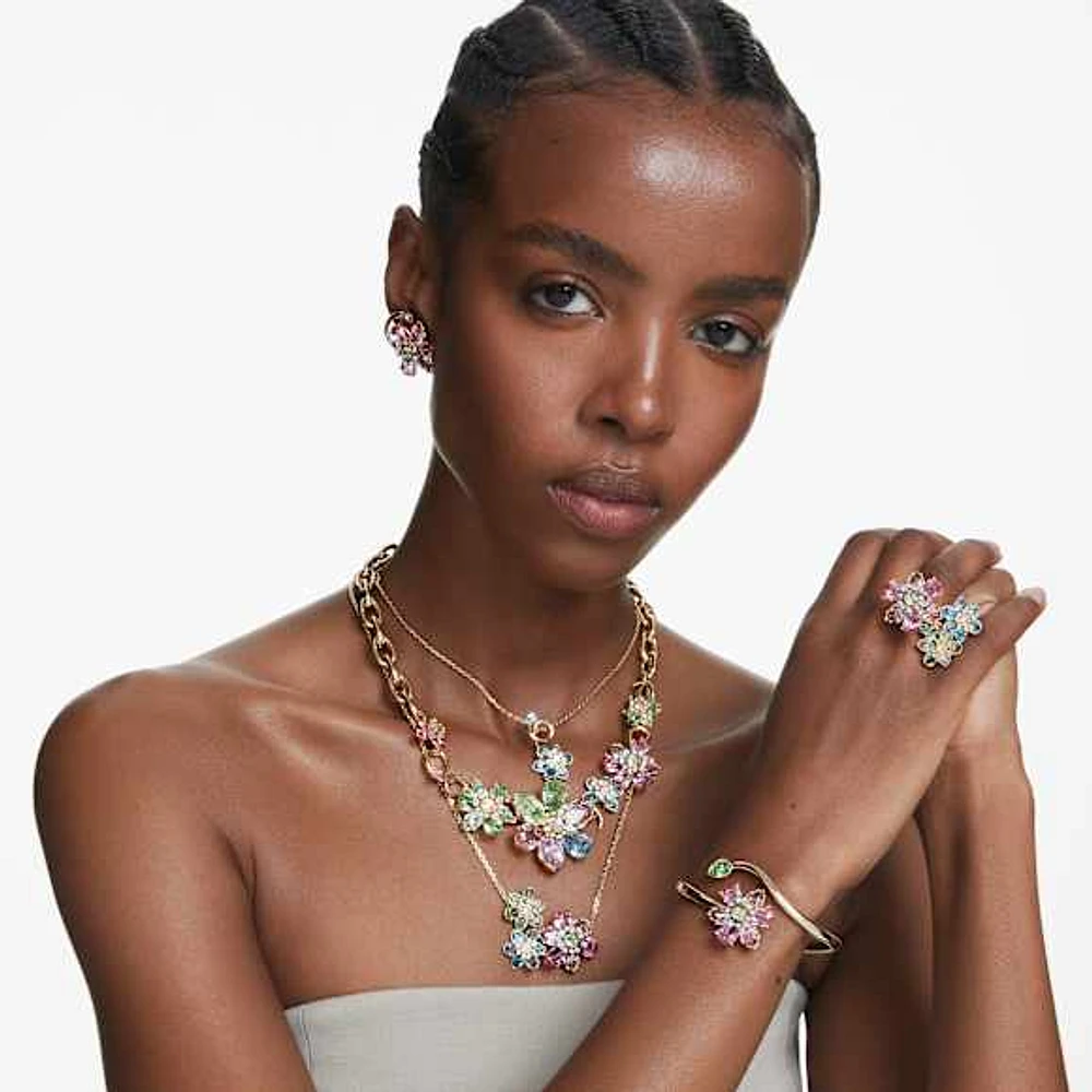 Idyllia pendant, Mixed cuts, Flower, Multicolored, Gold-tone plated by SWAROVSKI