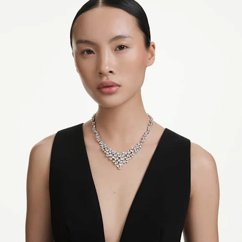 Constella necklace, Mixed cuts, Clasp, White, Rhodium plated by SWAROVSKI