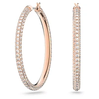 Stone hoop earrings, Pavé, Large, White, Rose gold-tone plated by SWAROVSKI