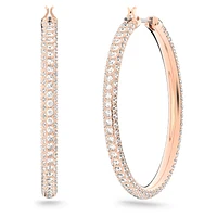 Stone hoop earrings, Pavé, Large, White, Rose gold-tone plated by SWAROVSKI