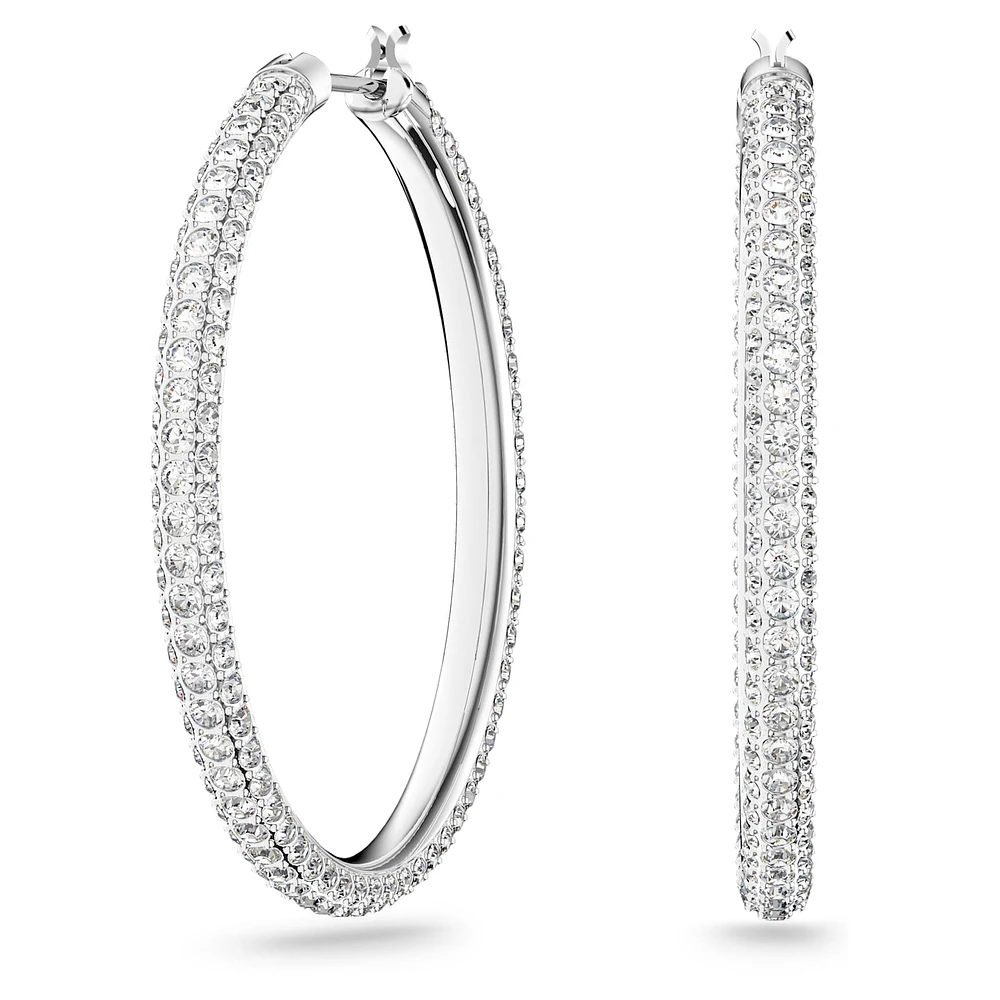 Stone hoop earrings, Pavé, Large, White