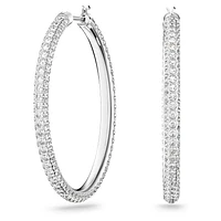 Stone hoop earrings, Pavé, Large, White