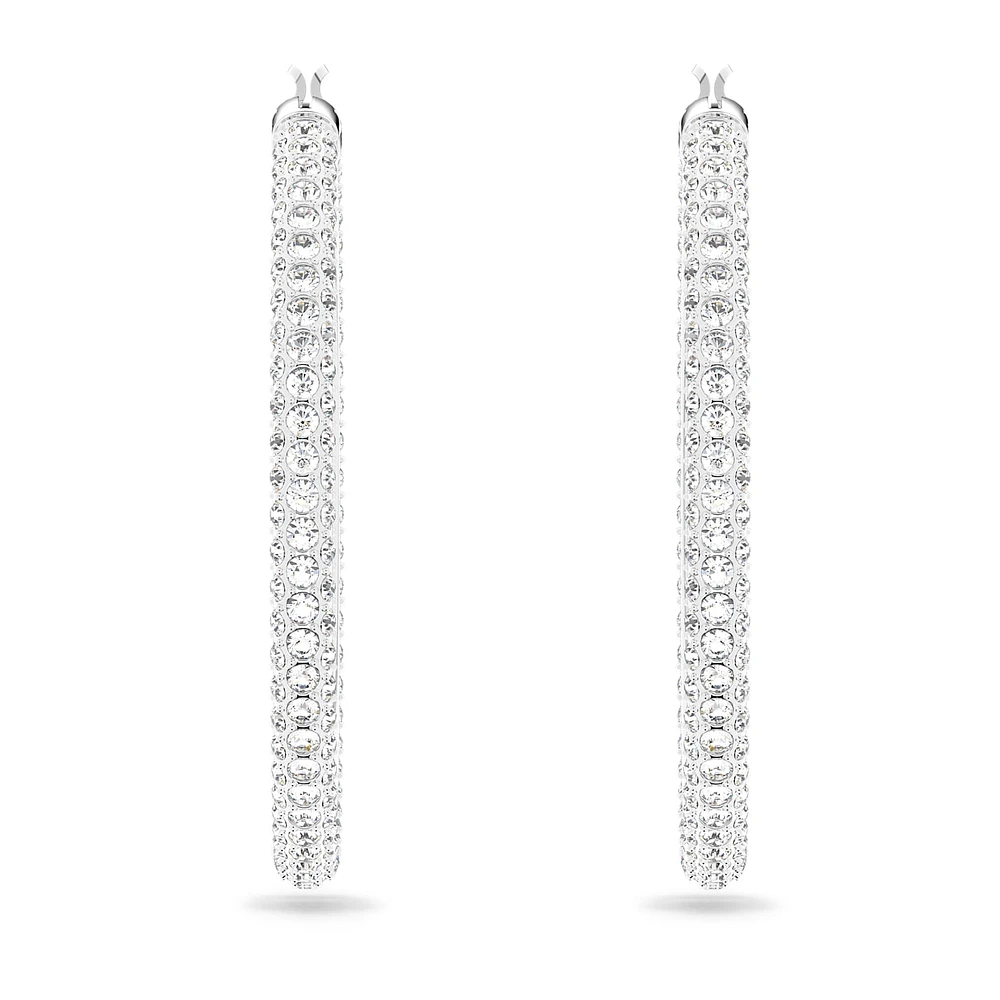 Stone hoop earrings, Pavé, Large, White