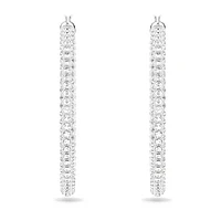 Stone hoop earrings, Pavé, Large, White