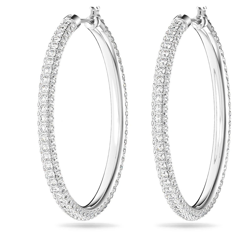 Stone hoop earrings, Pavé, Large, White
