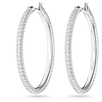 Stone hoop earrings, Pavé, Large, White