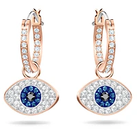 Symbolica hoop earrings, Evil eye, Blue, Rose gold-tone plated by SWAROVSKI