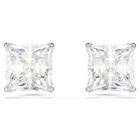 Attract stud earrings, Square cut, White, Rhodium plated by SWAROVSKI