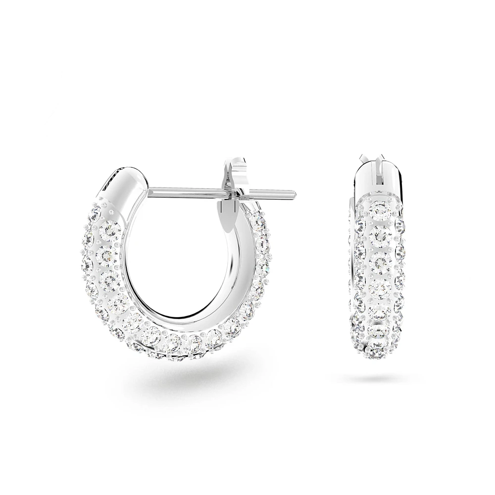 Stone hoop earrings, Pavé, Small, White, Rhodium plated by SWAROVSKI