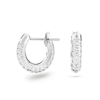 Stone hoop earrings, Pavé, Small, White, Rhodium plated by SWAROVSKI
