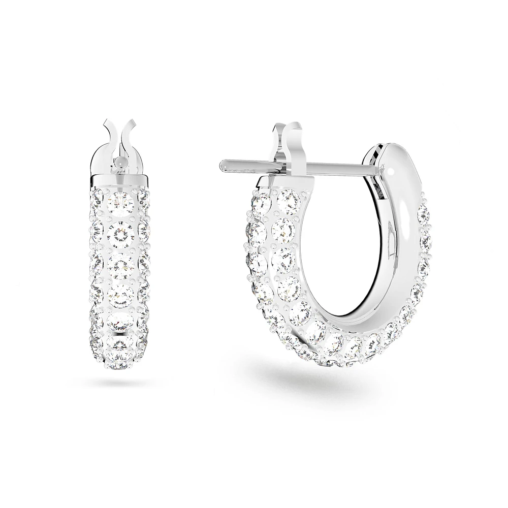 Stone hoop earrings, Pavé, Small, White, Rhodium plated by SWAROVSKI