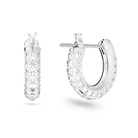 Stone hoop earrings, Pavé, Small, White, Rhodium plated by SWAROVSKI