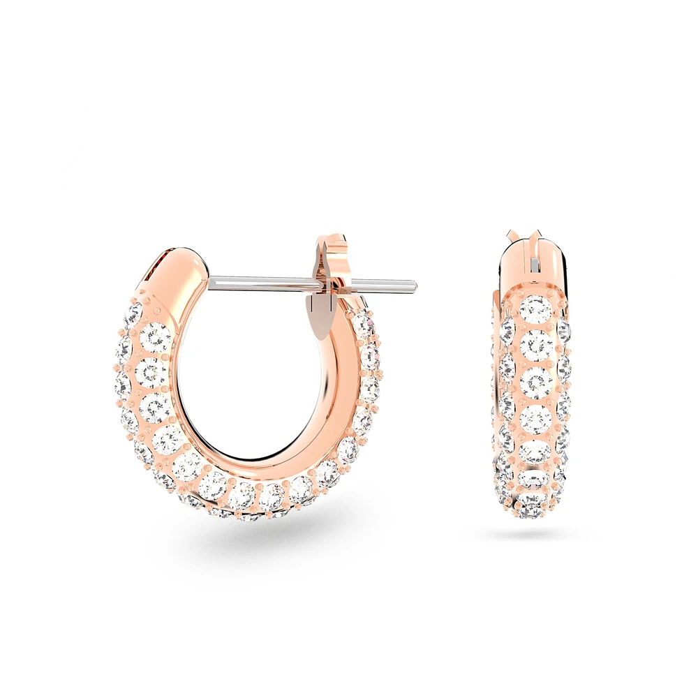 Stone hoop earrings, Pavé, Small, White, Rose gold-tone plated by SWAROVSKI