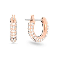 Stone hoop earrings, Pavé, Small, White, Rose gold-tone plated by SWAROVSKI