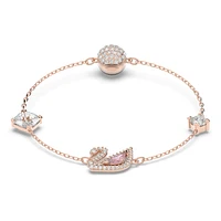 Dazzling Swan bracelet, Magnetic closure, Swan, Pink, Rose gold-tone plated by SWAROVSKI