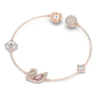 Dazzling Swan bracelet, Magnetic closure, Swan, Pink, Rose gold-tone plated by SWAROVSKI
