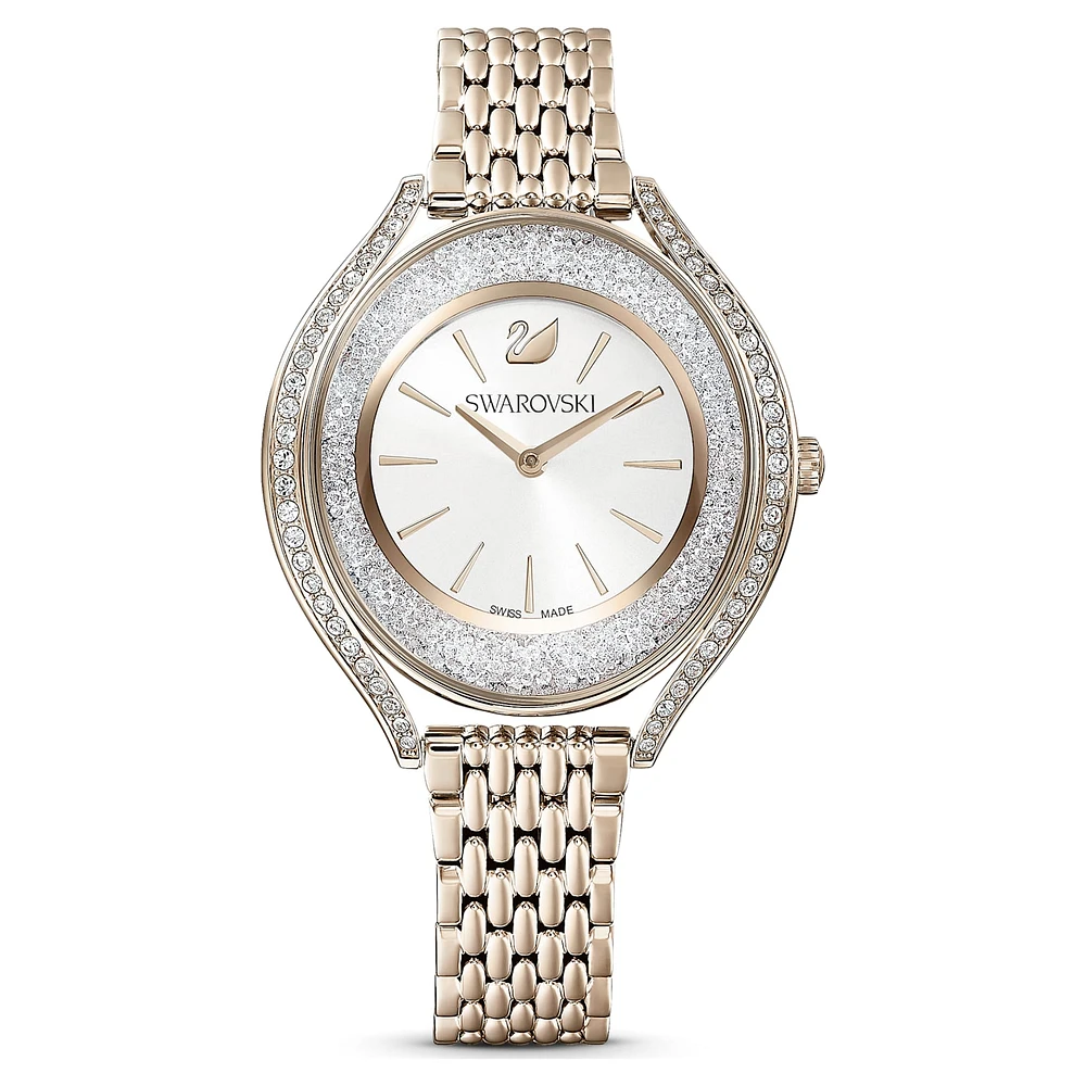 Crystalline aura watch, Swiss Made, Metal bracelet, Gold tone, Champagne gold-tone finish by SWAROVSKI
