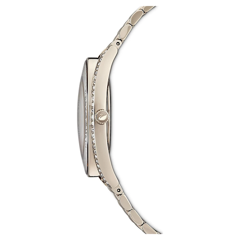 Crystalline aura watch, Swiss Made, Metal bracelet, Gold tone, Champagne gold-tone finish by SWAROVSKI