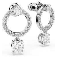 Attract hoop earrings, Round cut, White, Rhodium plated by SWAROVSKI